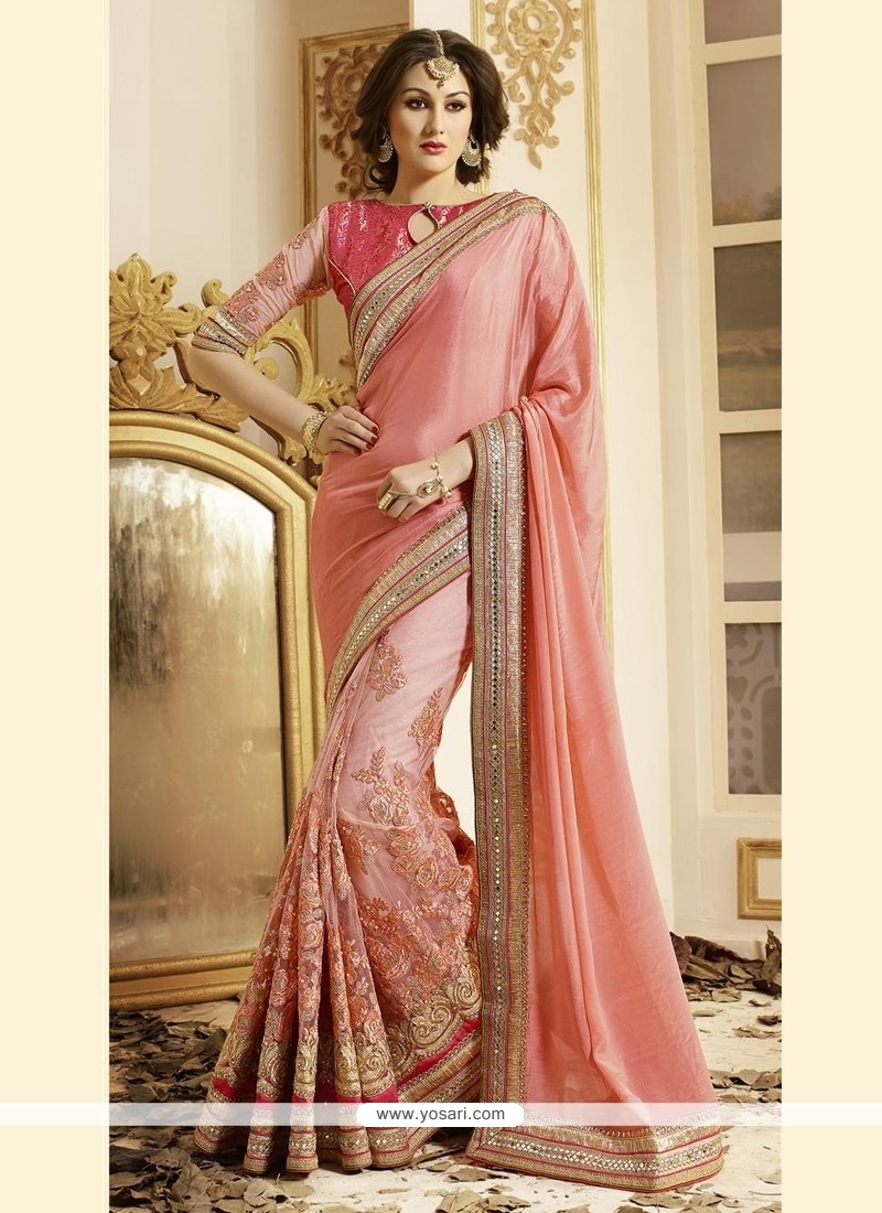 Majesty Pink Embroidered Work Designer Saree