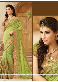 Lordly Embroidered Work Green Designer Saree