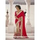 Eye-catchy Embroidered Work Beige And Red Designer Saree