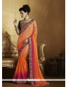 Luxurious Embroidered Work Orange Designer Saree
