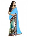 Absorbing Turquoise Embroidered Work Designer Saree