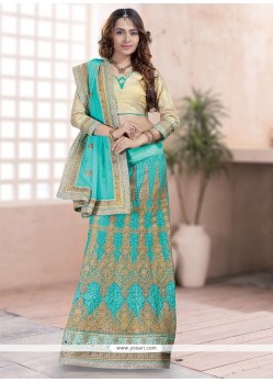 Impeccable Turquoise Net Lehenga Saree