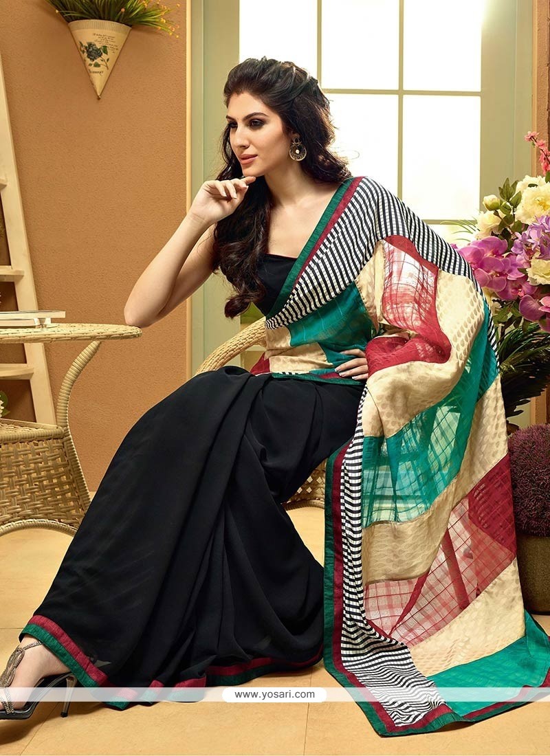 Blooming Black And Multicolor Faux Georgette Saree