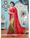 Gold And Red Patch Border Work Lycra Classic Designer Saree