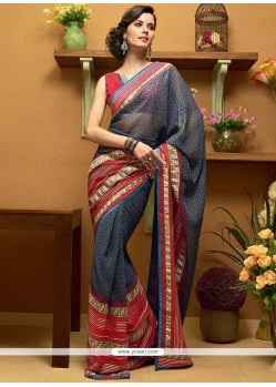 Flawless Grey Shaded Border Work Faux Georgette Saree