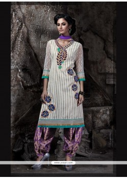Riveting Bhagalpuri Silk Lace Work Designer Patiala Salwar Kameez
