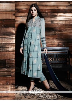 Appealing Georgette Blue Resham Work Designer Suit