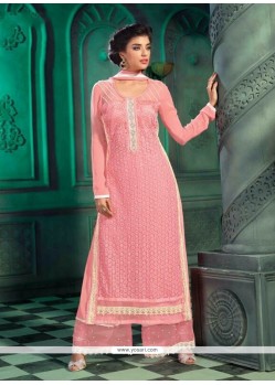 Versatile Resham Work Pink Georgette Designer Suit