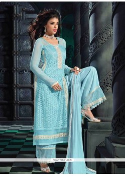 Glitzy Georgette Turquoise Embroidered Work Designer Suit