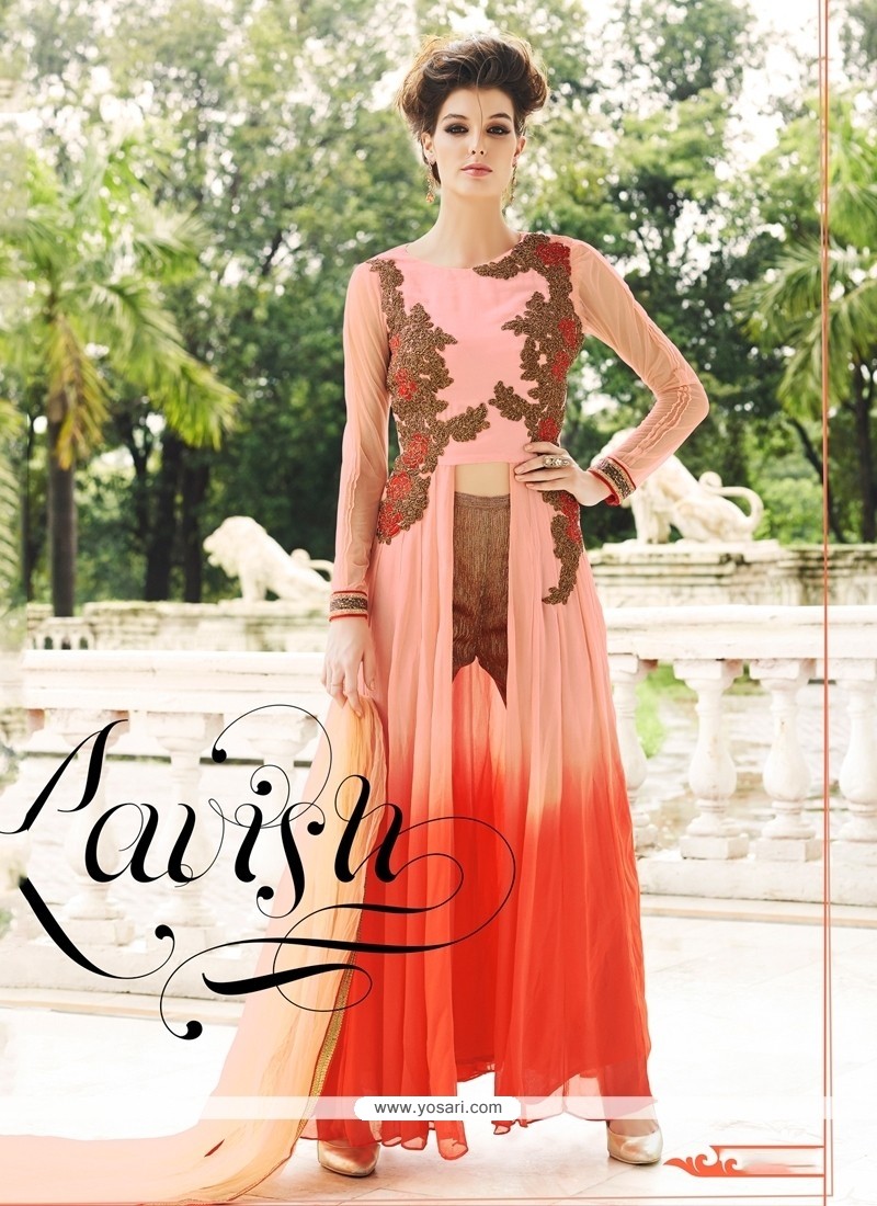 Affectionate Georgette Pink Aari Work Designer Suit
