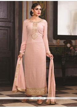 Demure Resham Work Georgette Pink Designer Suit