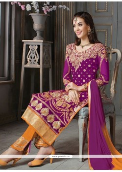 Ruritanian Purple Patch Border Work Silk Designer Suit