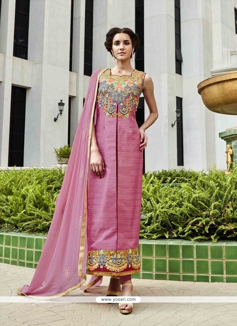 Opulent Art Silk Resham Work Designer Suit