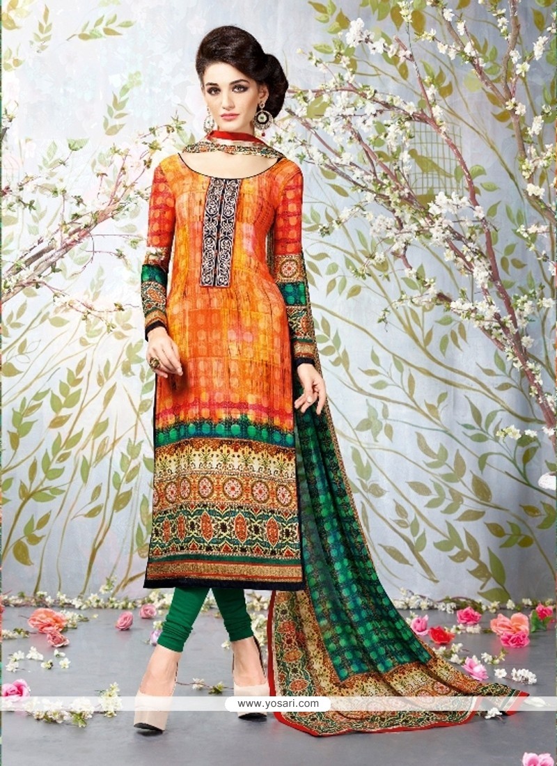 Alluring Digital Print Work Multi Colour Churidar Designer Suit