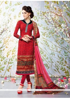 Awesome Faux Crepe Red Churidar Designer Suit