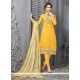 Cherubic Yellow Embroidered Work Chanderi Cotton Churidar Designer Suit