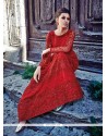 Fetching Red Embroidered Work Net Anarkali Salwar Kameez