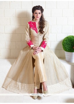 Flawless Beige Silk Designer Suit