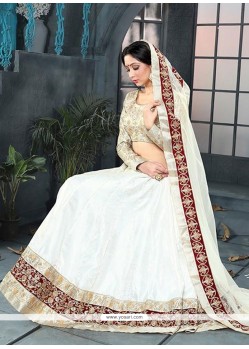 Impeccable White Embroidered Work Banglori Silk A Line Lehenga Choli