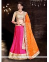 Magnificent Silk Hot Pink And Orange Embroidered Work A Line Lehenga Choli