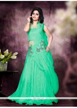 Intricate Net Sea Green Resham Work Designer Gown