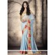 Hypnotizing Turquoise Embroidered Work Fancy Fabric Designer Saree