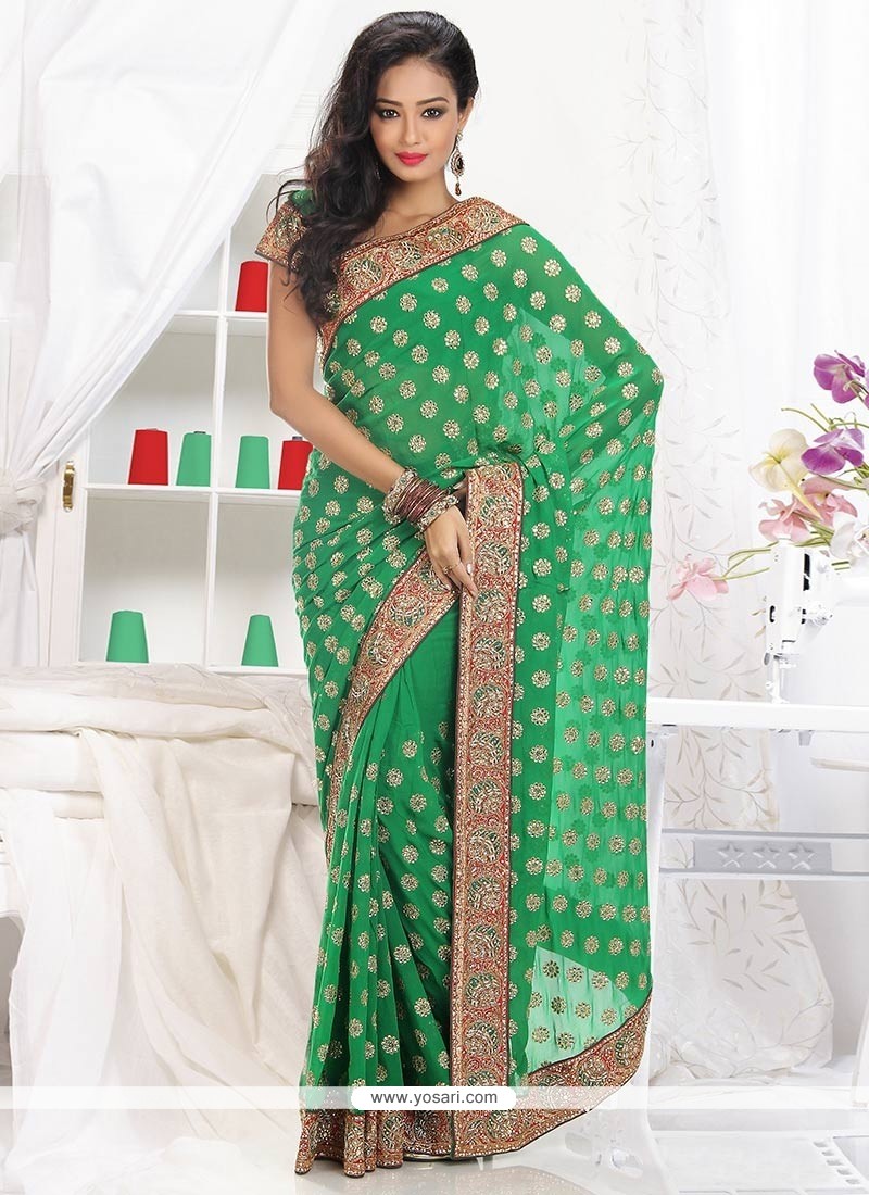 Flawless Green Faux Georgette Saree