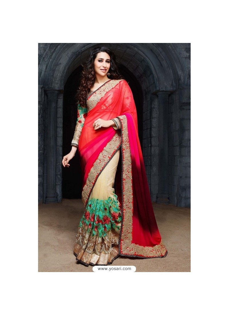 Karishma Kapoor Multi Colour Georgette Cream Net Designer Saree