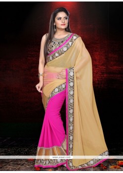Excellent Cream And Pink Faux Chiffon Party Wear Saree