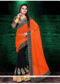 Breathtaking Orange And Black Chiffon Designer Saree
