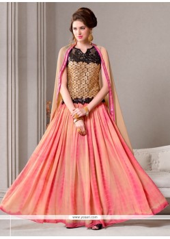 Titillating Peach And Pink Embroidered Work Georgette Designer Suit