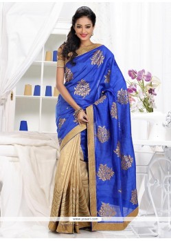 Luxurious Blue And Beige Shaded Matka Silk Saree