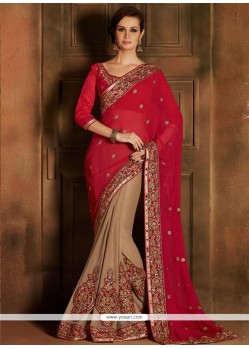 Maroon And Brown Embroidery Georgette Wedding Saree