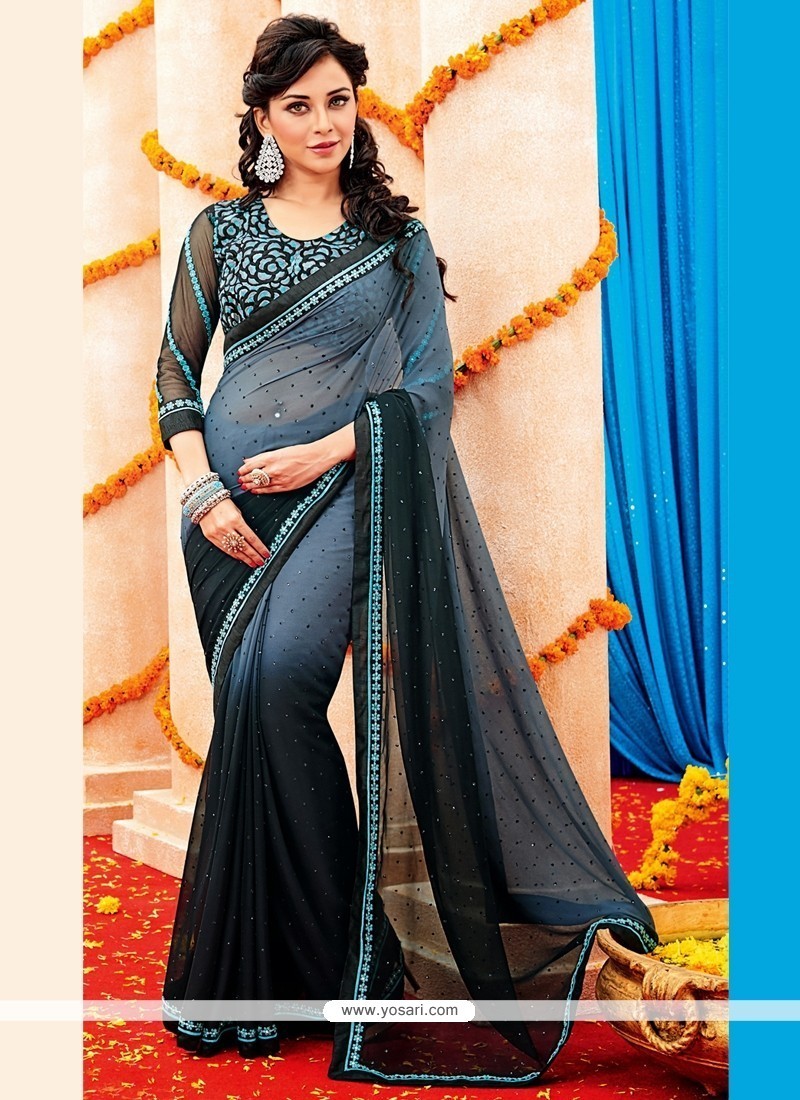 Black And Grey Shaded Georgette Saree