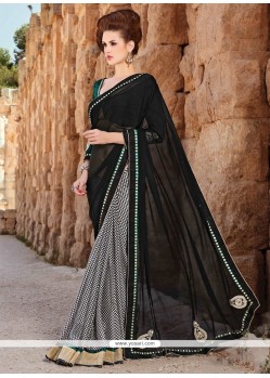 Specialised Embroidered Work Black Faux Chiffon Designer Saree