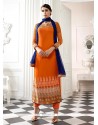 Attractive Orange Patch Border Work Georgette Designer Straight Salwar Kameez