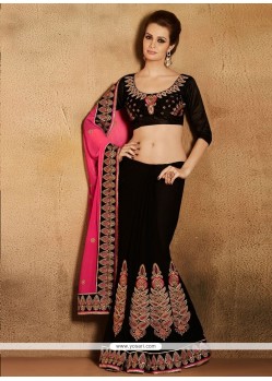 Gorgeous Black And Pink Resham Net Designer Saree
