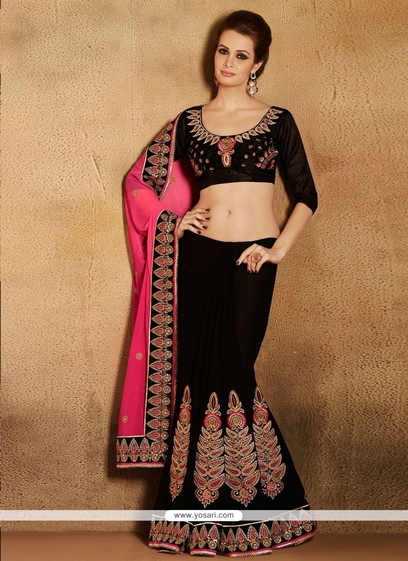 Gorgeous Black And Pink Resham Net Designer Saree