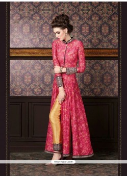 Chic Embroidered Work Red And Yellow Silk Designer Suit