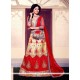 Prominent Embroidered Work Gold And Red A Line Lehenga Choli