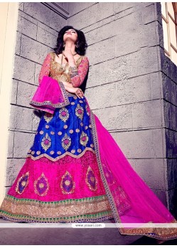 Gilded Patch Border Work Blue And Hot Pink A Line Lehenga Choli