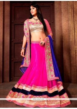 Exciting Patch Border Work Hot Pink A Line Lehenga Choli