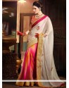 Off White And Pink Faux Georgette Half And Half Saree
