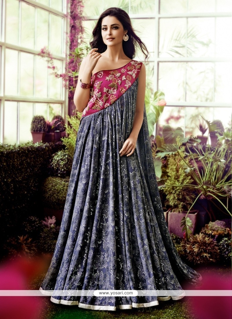 Monumental Faux Crepe Embroidered Work Designer Gown