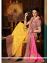 Pink And Yellow Embroidery Half And Half Saree