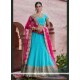 Exceptional Turquoise Patch Border Work Net A Line Lehenga Choli