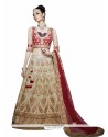 Sonorous Beige And Red Embroidered Work Net A Line Lehenga Choli