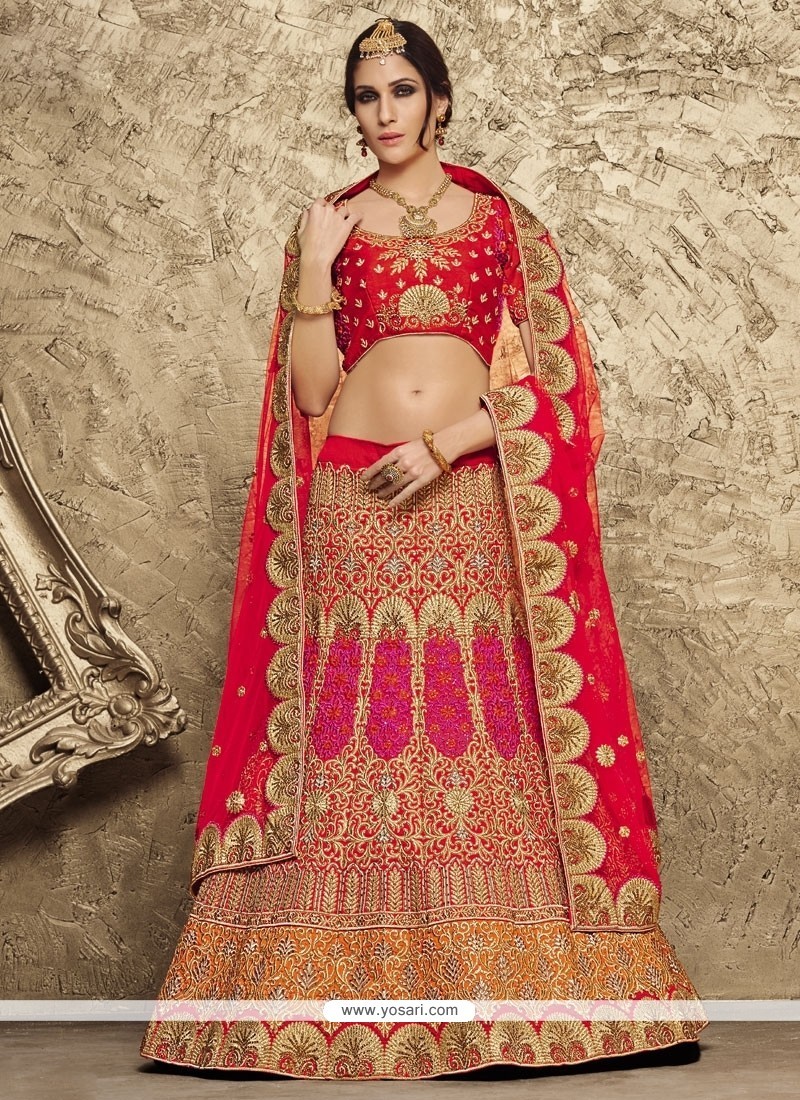 Snazzy Embroidered Work Red A Line Lehenga Choli