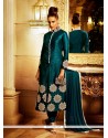Flattering Bhagalpuri Silk Teal Lace Work Churidar Designer Suit