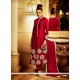 Baronial Maroon Embroidered Work Bhagalpuri Silk Churidar Designer Suit